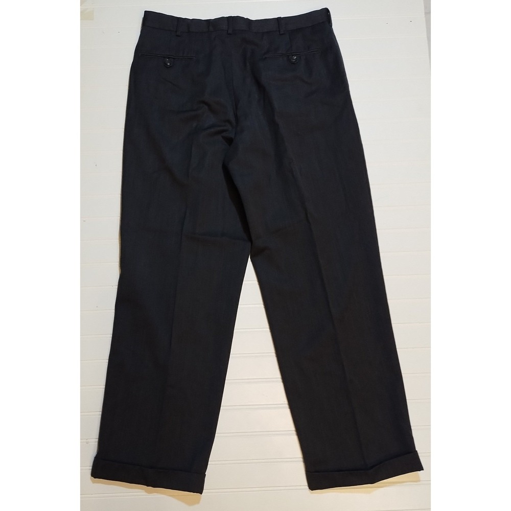 100% Worsted Wool Pleated Cuffed Mens Dress Pants Charcoal Gray 34x28 (Tag 36x30 - Picture 2 of 9